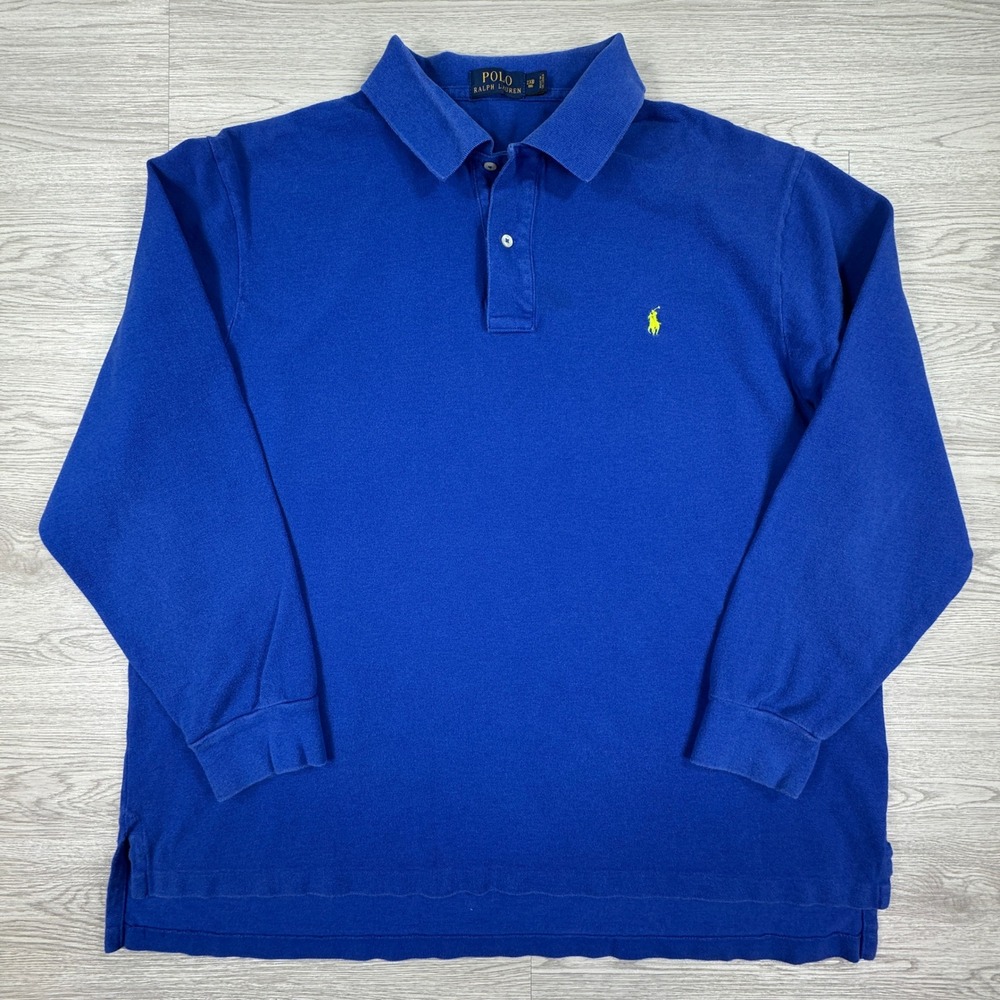 Polo Ralph Lauren Mens Polo Shirt Long Sleeve Blue 2XB Big Pony Logo Cotton